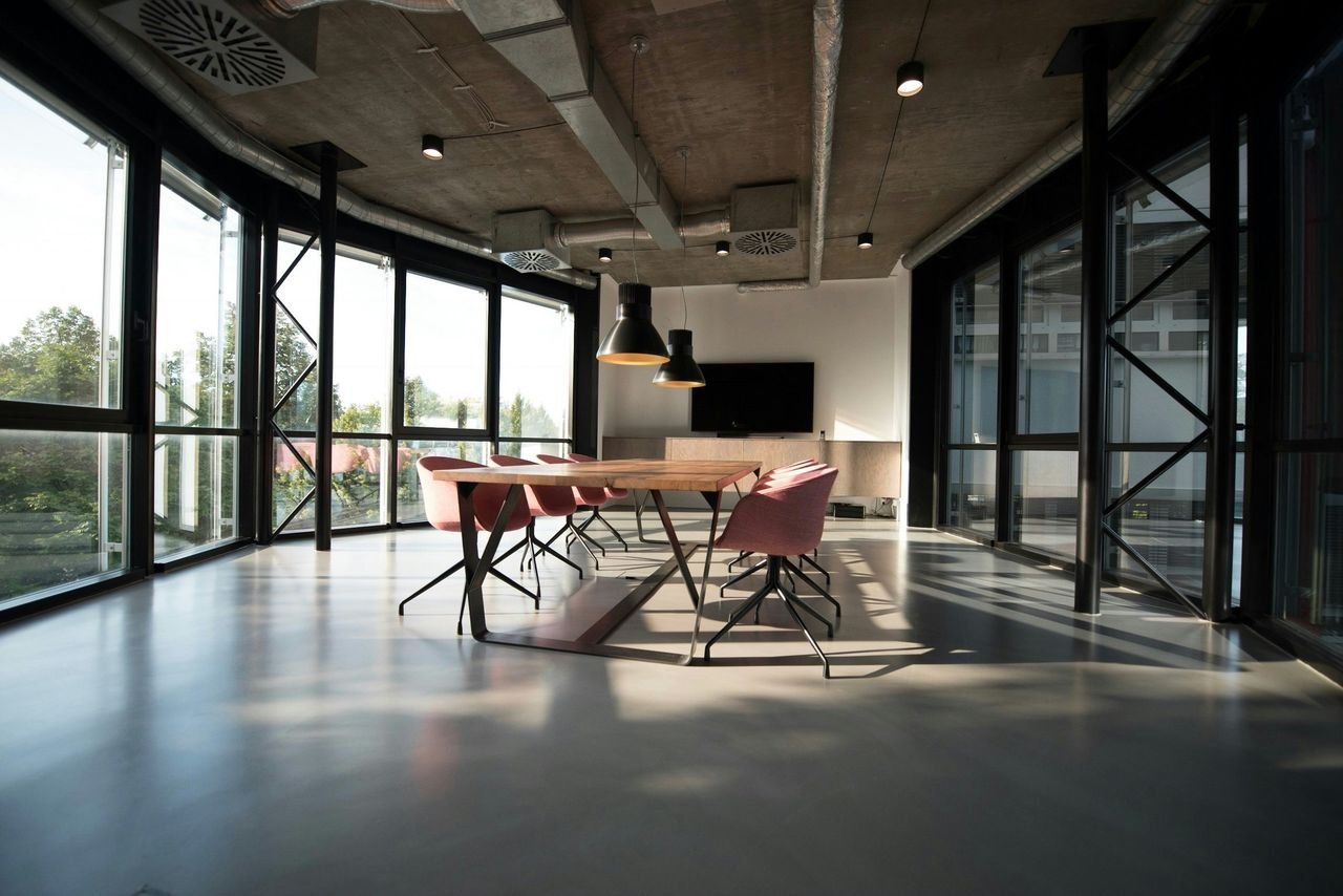 Office build-out with open work and dining area