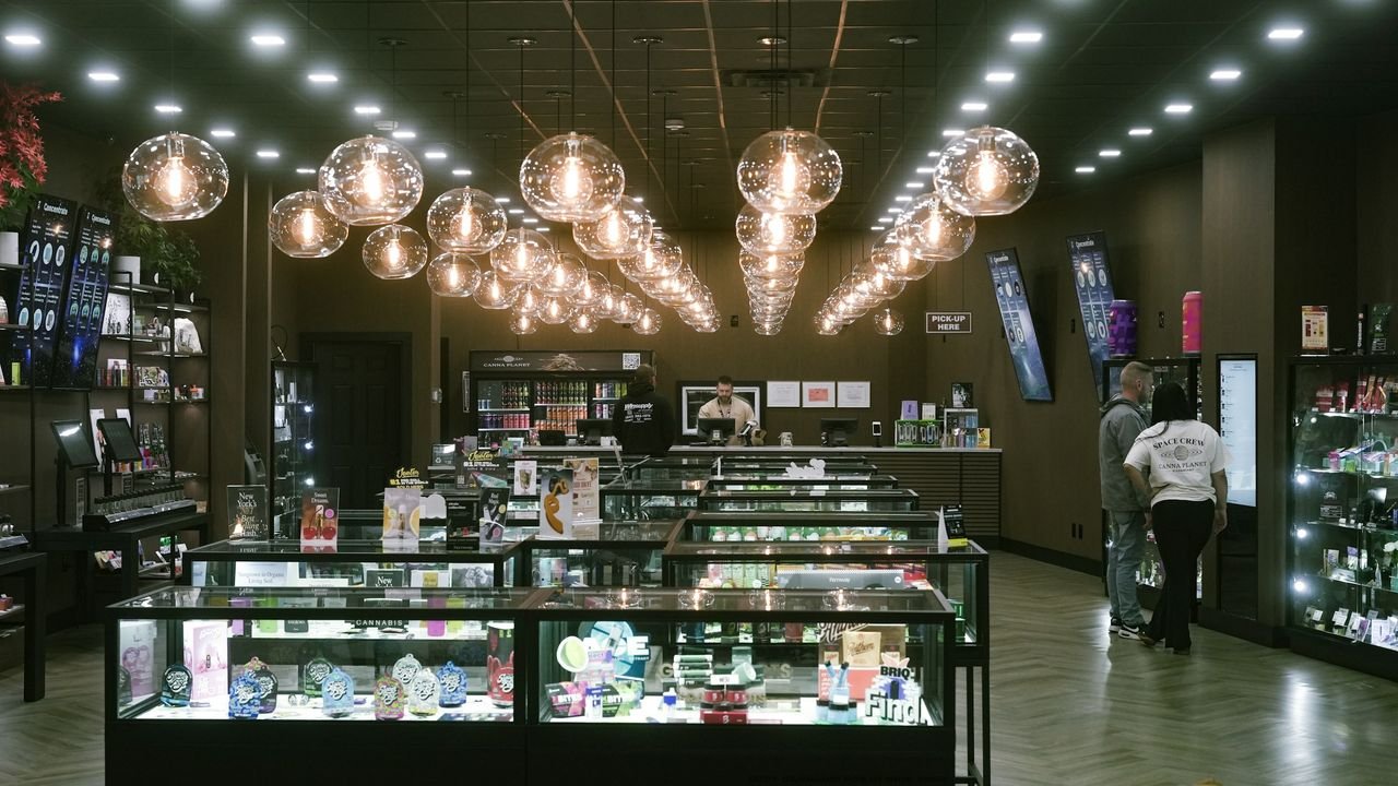 Retail build-out with display cases and lighting