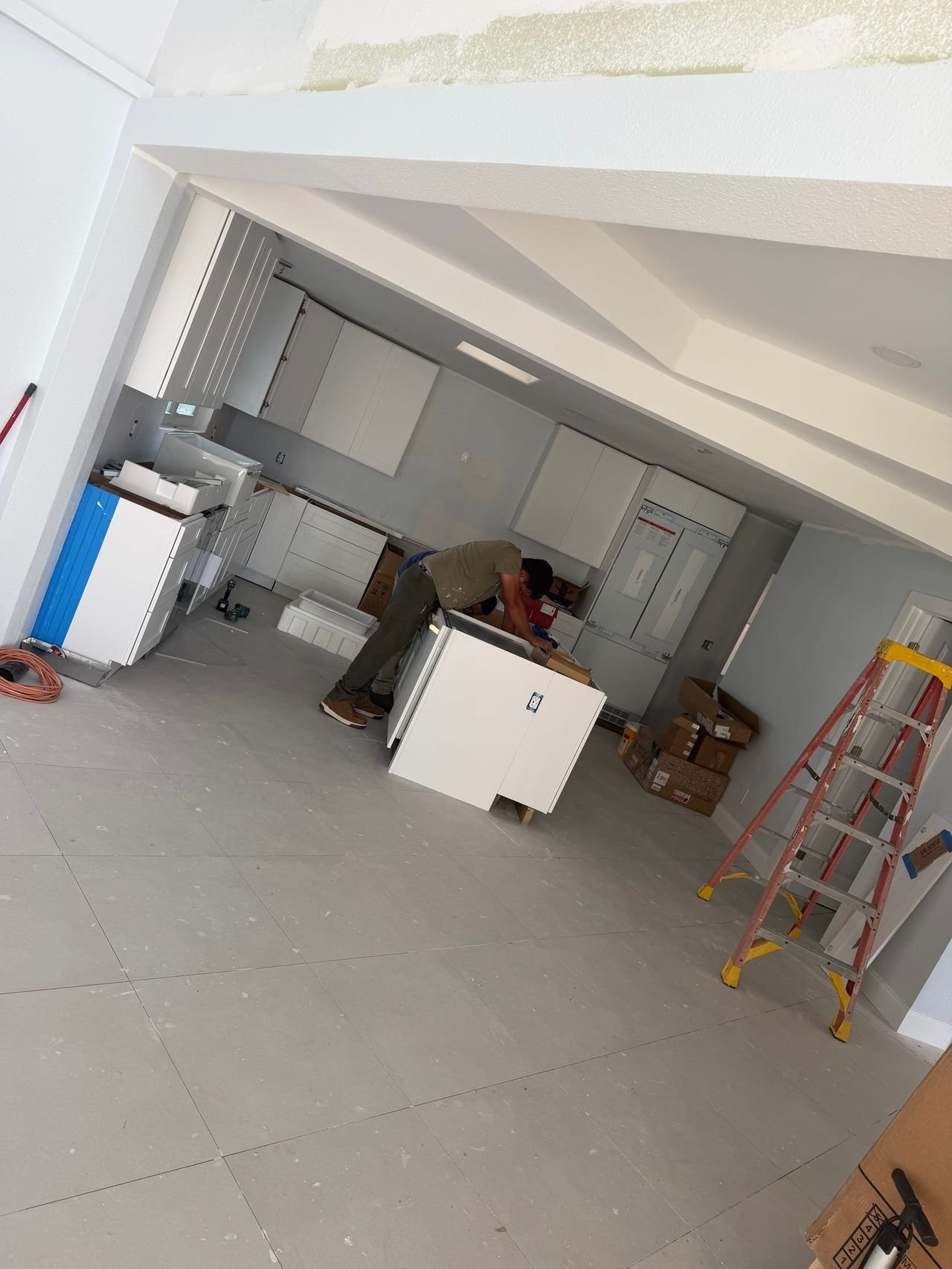 Kitchen and living area mid-construction